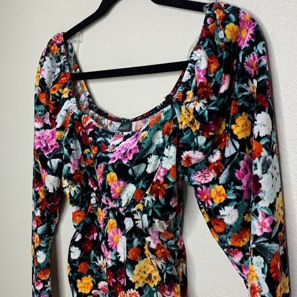 Wild Fable Velvet Floral Mini Dress New Small Ruched Long Sleeve - Picture 3 of 12